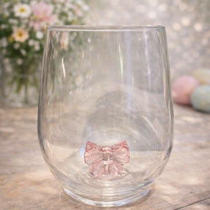 New Pink  Bow Tie Girly Acrylic Stemless Wine Glass 3D Party Drinking Cup