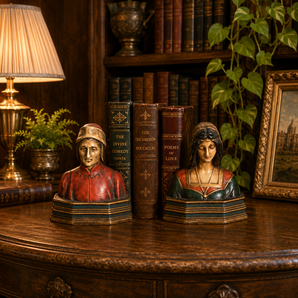 Vintage Victorian Chalkware Religious Man & Women Library Office Bookends