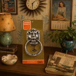 Vintage Silver Spanish Hinges Metal Lion Head Hinged Door Knocker NOS