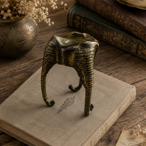 Vtg Antique Green Safari Tabletop Brass Elephant Tripod Incense Burner Ashtray