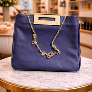 Vintage Blue W/ Gold Hardware J. Longobardo Clutch / Shoulder Purse Bag