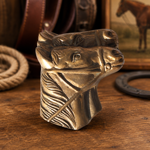 Vintage Horse Equine Two 2 Heads Faces Solid Brass Belt Buckle