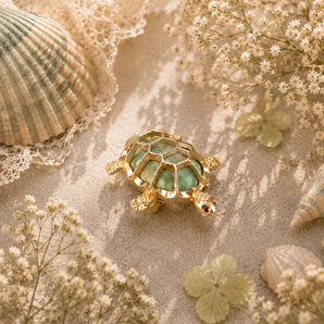 Vintage Metal Gold Turtle W/ Green Gemstone Shell Pin Brooch Costume Jewelry