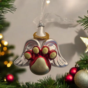 New Dog Paw W/ Wings All Dogs Go To Heaven Glass Christmas Tree Ornament Holiday