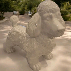 New White Large Ceramic Poodle Dog Figure Statue Room Decor