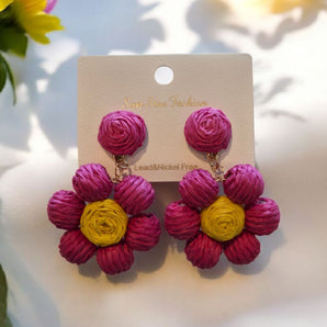New Pink Rope Boho Chich Flower Drop Earrings Summertime Fashion Jewelry