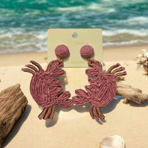 New PINK Rope Boho Chich Dead Sand Crab Drop Earrings Summertime Fashion Jewelry