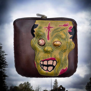 New Genuine Halloween Frankenstein 3D Handmade Belt Buckle Zip Top Wallet 6"x6"